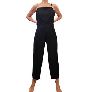 NEW Black 100% Linen Jumpsuit Straps Sz.S